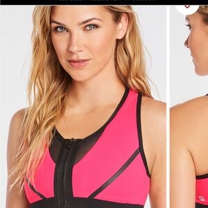 Fabletics Sports Bra Xs Aqua Green Blue & Black Front Zip Activewear Workout